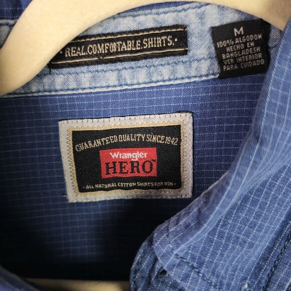 Wrangler Hero Blue Windowpane Short Sleeve Button Down Shirt Men’s Medium - Picture 3 of 8
